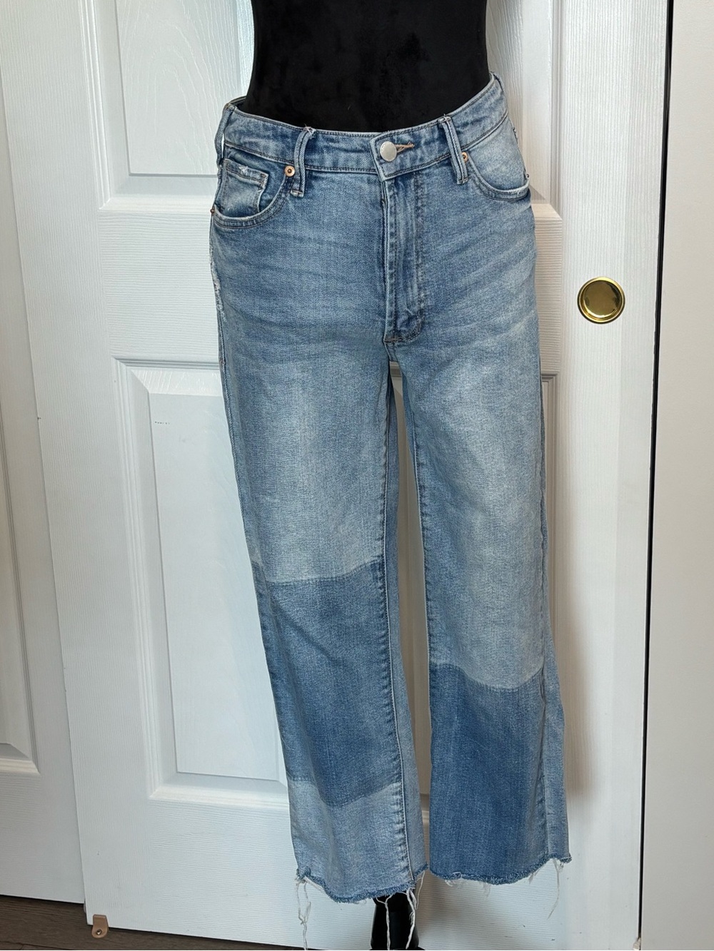 Dear John Frankie Straight Raw Hem Super High Waist Blue Denim Jeans Women's 26
